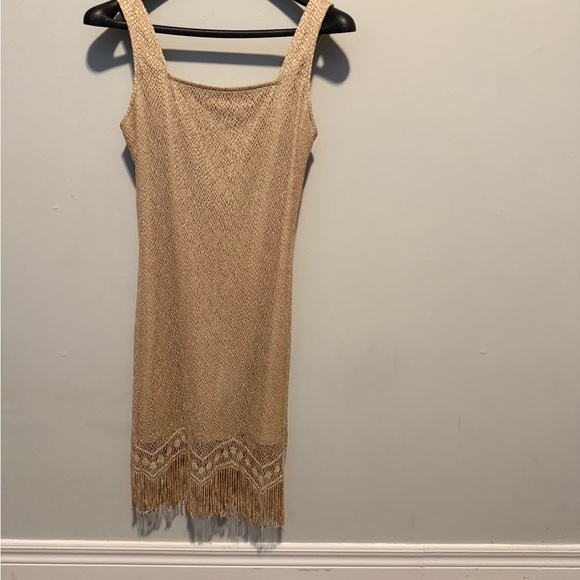 Joseph Ribkoff Tan Fringe Mini Dress - Picture 2 of 4